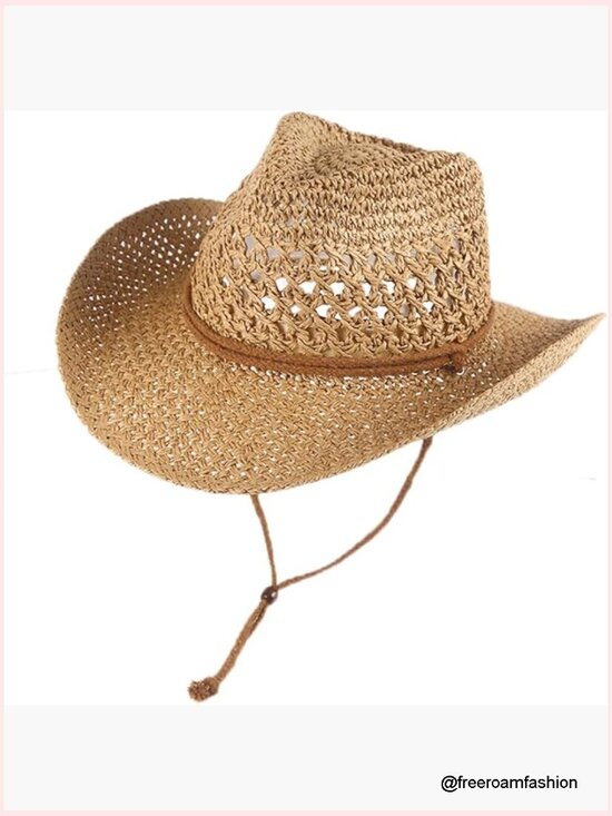 Foldable Straw Cowboy Hat with Adjustable Drawstring, Sun Protection main image 4